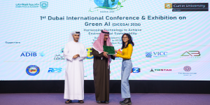 Curtin Dubai Engineering student Allyana Marie Engracial presenting LinkedRoots AI at DICEGAI Dubai