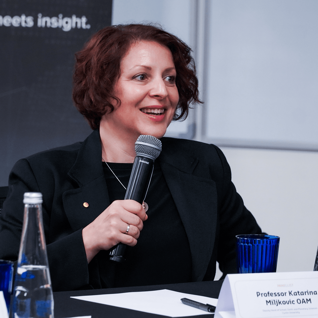Professor Katarina Miljkovic OAM, Curtin University Deputy Head of School, sharing insights at the Curtin Dubai Women in STEM Executive Roundtable.