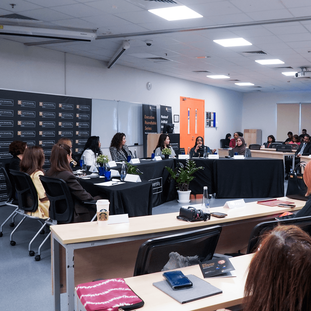 Women in STEM leaders from technology, engineering, and AI discussing the future of leadership at the Curtin Dubai Executive Roundtable Series.